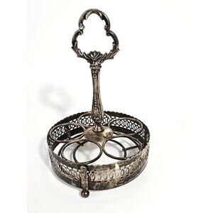 Vintage Silver Caddy Condiment Make up Crystal Holder